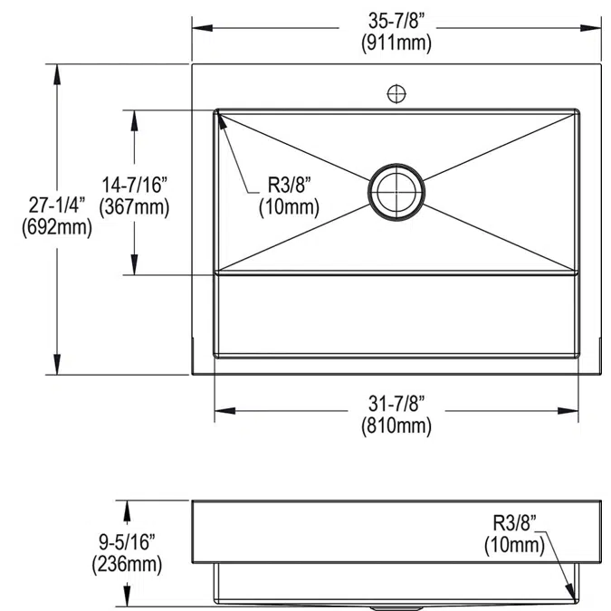 ELDSSF36279DBG Elkay Dart Canyon® Stainless Steel 35-7/8" x 27-1/4" x 9-5/8" 1-Hole Single Bowl Farmhouse Workstation Sink with 4-13/16" Deep Work Shelf