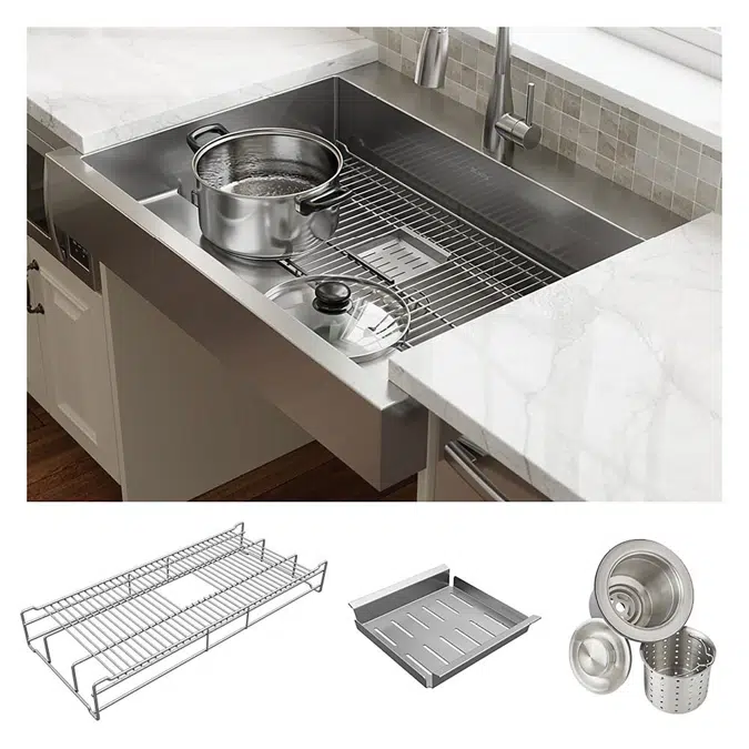 ELDSSF36279DBG Elkay Dart Canyon® Stainless Steel 35-7/8" x 27-1/4" x 9-5/8" 1-Hole Single Bowl Farmhouse Workstation Sink with 4-13/16" Deep Work Shelf