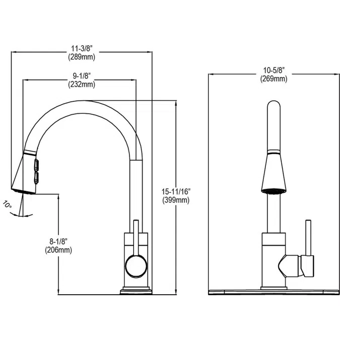 LKAV3031_CR_LS_MB_BK Avado® Single Hole Kitchen Faucet with Pull-down Spray and Forward Only Lever Handle