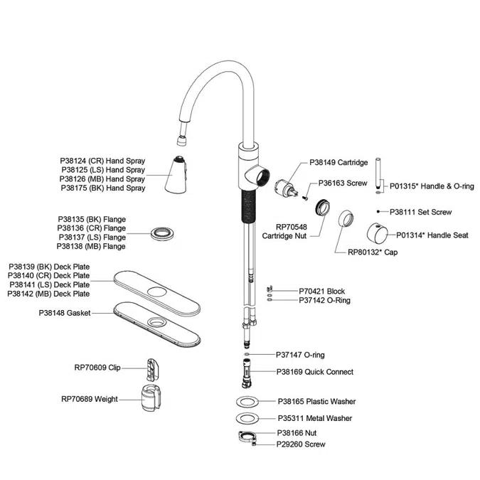 LKAV3031_CR_LS_MB_BK Avado® Single Hole Kitchen Faucet with Pull-down Spray and Forward Only Lever Handle