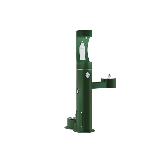 LK4420BF1UDBFRK_EVG_BLU_GRY_BLK Outdoor ezH2O®  Upper Bottle Filling Station Bi-Level Pedestal with Pet Station Non-Filtered Non-Refrigerated Freeze Resistant