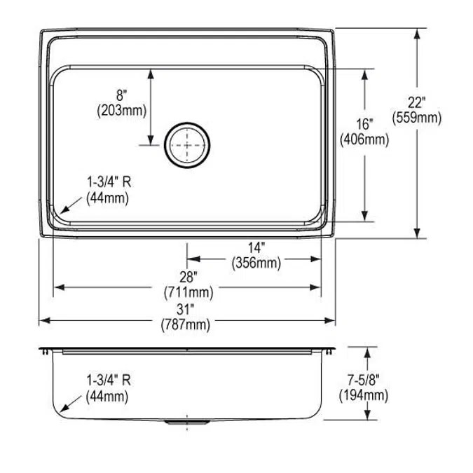LR31221_4_MR2 Lustertone® Classic Stainless Steel 31" x 22" x 7-5/8" Single Bowl Drop-in Sink