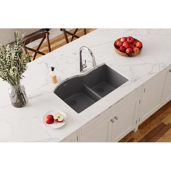 ELGHU3322RGY0_GT0_GS0_BK0_MC0_WH0 Quartz Classic® 33" x 22" x 10" Offset 60/40 Double Bowl Undermount Sink with Aqua Divide