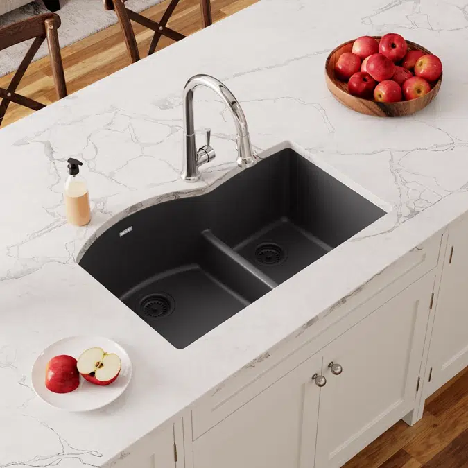 ELGHU3322RGY0_GT0_GS0_BK0_MC0_WH0 Quartz Classic® 33" x 22" x 10" Offset 60/40 Double Bowl Undermount Sink with Aqua Divide