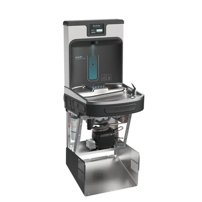 LZS8WSMP Elkay Enhanced Filtered Bottle Filling Station & Single ADA Cooler Midnight Black Lead Reduction Drop Down Wrapper