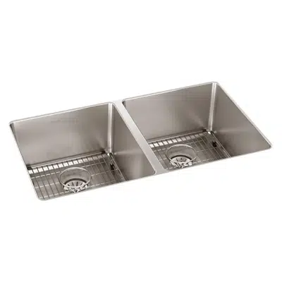 Image pour ELUHH3118TPDBG Lustertone Iconix® 16 Gauge Stainless Steel 32-3/4" x 19-1/2" x 9" Double Bowl Undermount Sink Kit with Perfect Drain®