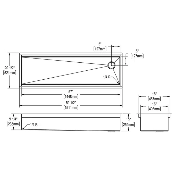 CS60BPK_CWK_WPK Circuit Chef® Workstation Stainless Steel 59-1/2" x 20-1/2" x 10" Single Bowl Undermount Sink Kit