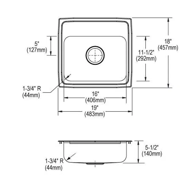 LRAD1918551_3_MR2_OS4 Elkay Lustertone® Classic Stainless Steel 19" x 18" x 5-1/2" 2-Hole Single Bowl Drop-in ADA Sink