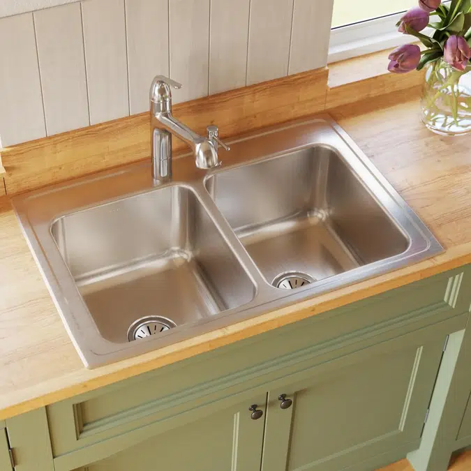 DLR3322103 Elkay Lustertone® Classic Stainless Steel 33" x 22" x 10-1/8" 3-Hole Equal Double Bowl Drop-in Sink