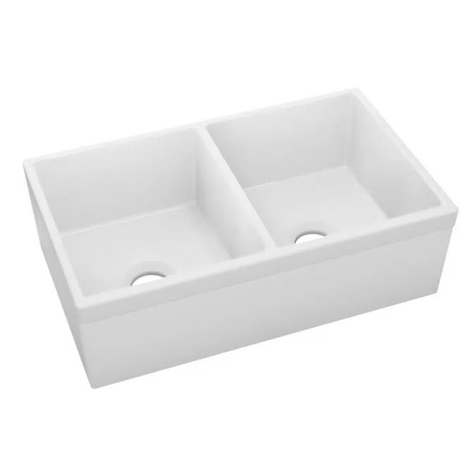 SWUF32189WH Fireclay 33" x 19-15/16" x 9" Equal Double Bowl Farmhouse Sink