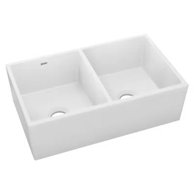 Image for SWUF32189WH Fireclay 33" x 19-15/16" x 9" Equal Double Bowl Farmhouse Sink