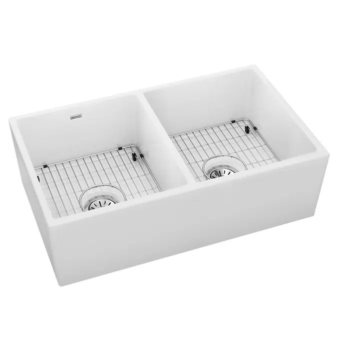SWUF32189WH Fireclay 33" x 19-15/16" x 9" Equal Double Bowl Farmhouse Sink