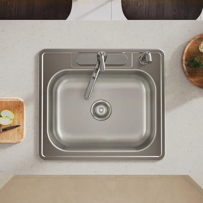 D125221_5_MR2 Dayton® Stainless Steel 25" x 22" x 6-9/16" Single Bowl Drop-in Sink