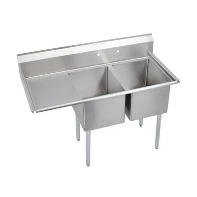 E2C16X20-L-18X Elkay® Dependabilt™ Stainless Steel 54-1/2" x 25-13/16" x 43-3/4" 18 Gauge Two Compartment Sink w/ 18" Left Drainboard and Stainless Steel Legs图像