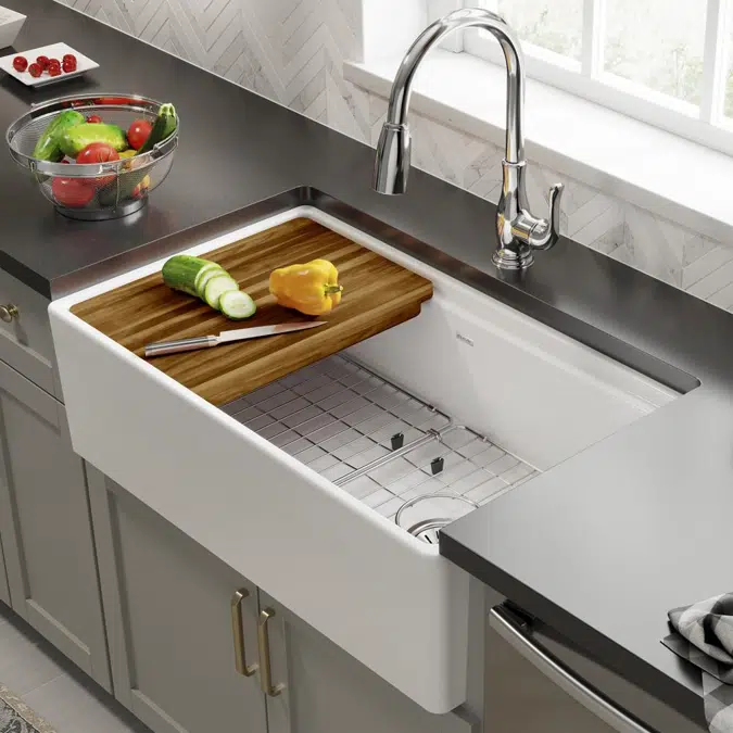 SWUF13320CBWH Fireclay 33" x 18-13/16" x 9-5/8" Single Bowl Farmhouse Sink Kit