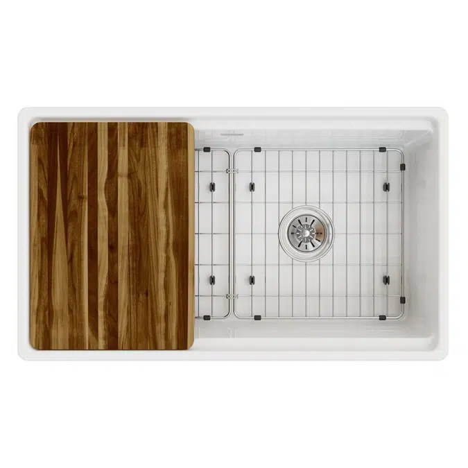 SWUF13320CBWH Fireclay 33" x 18-13/16" x 9-5/8" Single Bowl Farmhouse Sink Kit