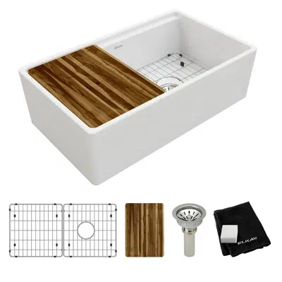 imagen para SWUF13320CBWH Fireclay 33" x 18-13/16" x 9-5/8" Single Bowl Farmhouse Sink Kit