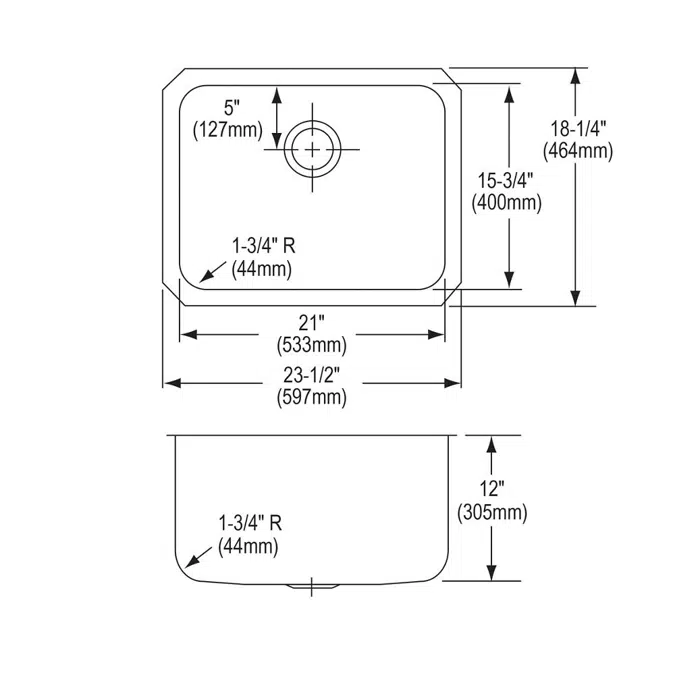 ELUH211512 Lustertone® Classic Stainless Steel 23-1/2" x 18-1/4" x 12" Single Bowl Undermount Sink