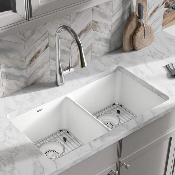 ELGU3322WH0C Quartz Classic® 33" x 18-1/2" x 9-1/2" Equal Double Bowl Undermount Sink Kit