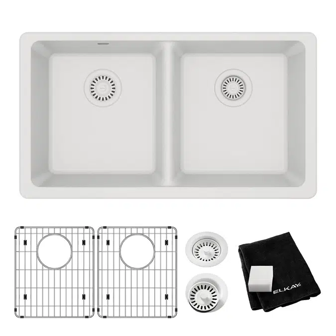 ELGU3322WH0C Quartz Classic® 33" x 18-1/2" x 9-1/2" Equal Double Bowl Undermount Sink Kit
