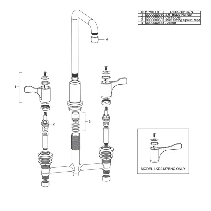 LKD2437BHC Elkay 8" Centerset Concealed Deck Mount Faucet with Arc Tube Spout+ 4" Lever Handles + 6" Spout Reach Chrome
