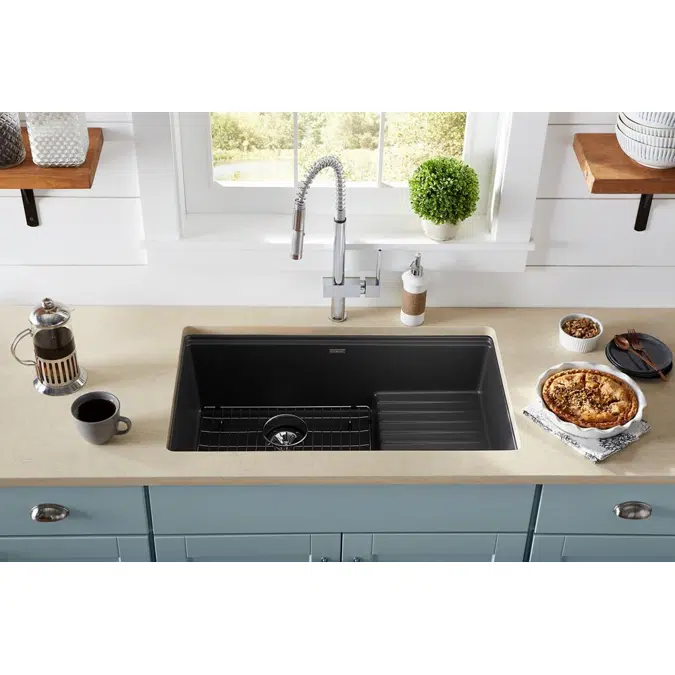 ELXUDB3620BGCA0 Ferguson Exclusive Quartz Luxe® 35-7/8" x 20-5/8" x 9-1/2" Single Bowl Undermount Sink w/Drainboard+Perfect Drain® Caviar