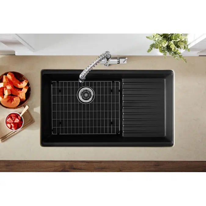 ELXUDB3620BGCA0 Ferguson Exclusive Quartz Luxe® 35-7/8" x 20-5/8" x 9-1/2" Single Bowl Undermount Sink w/Drainboard+Perfect Drain® Caviar