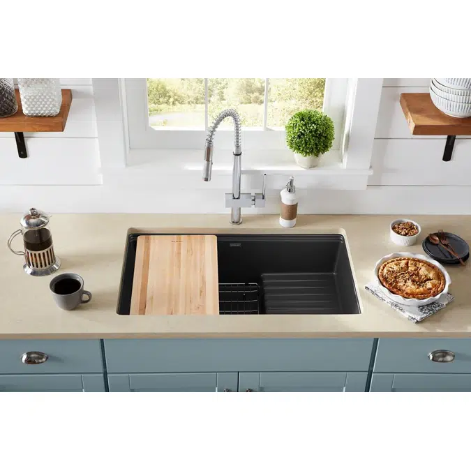 ELXUDB3620BGCA0 Ferguson Exclusive Quartz Luxe® 35-7/8" x 20-5/8" x 9-1/2" Single Bowl Undermount Sink w/Drainboard+Perfect Drain® Caviar