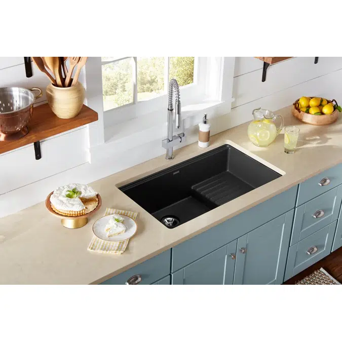 ELXUDB3620BGCA0 Ferguson Exclusive Quartz Luxe® 35-7/8" x 20-5/8" x 9-1/2" Single Bowl Undermount Sink w/Drainboard+Perfect Drain® Caviar