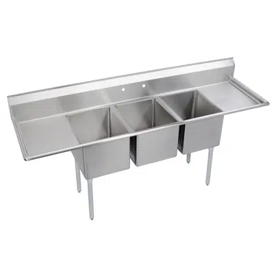 bilde for Elkay Dependabilt Stainless Steel 88" x 25-13/16" x 43-3/4" 18 Gauge Three Compartment Sink w/ 18" Left and Right Drainboards and Stainless Steel Legs