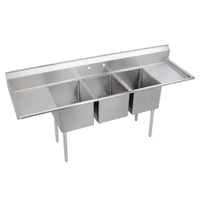 Image for E3C16X20-2-18X Elkay Dependabilt™ Stainless Steel 88" x 25-13/16" x 43-3/4" 18 Ga. Three comp Sink w/18" LR Drainboards+Stainless Steel Legs