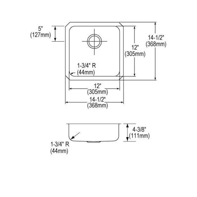 ELUHAD121245 Elkay Lustertone® Classic Stainless Steel 14-1/2" x 14-1/2" x 4-3/8" Single Bowl Undermount ADA Sink