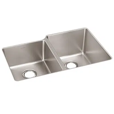 Image pour ELUH3120LT Lustertone Iconix® 18 Gauge Stainless Steel 31-1/4" x 20-1/2" x 9" Double Bowl Undermount Sink with Left Small Bowl