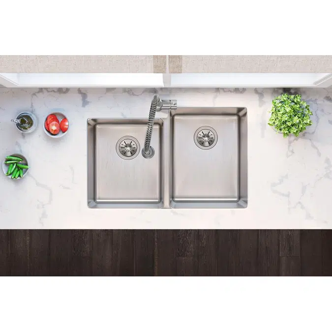 ELUH3120LT Lustertone Iconix® 18 Gauge Stainless Steel 31-1/4" x 20-1/2" x 9" Double Bowl Undermount Sink with Left Small Bowl