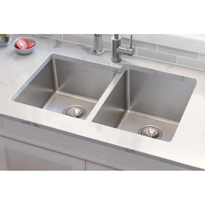 ELUH3120LT Lustertone Iconix® 18 Gauge Stainless Steel 31-1/4" x 20-1/2" x 9" Double Bowl Undermount Sink with Left Small Bowl