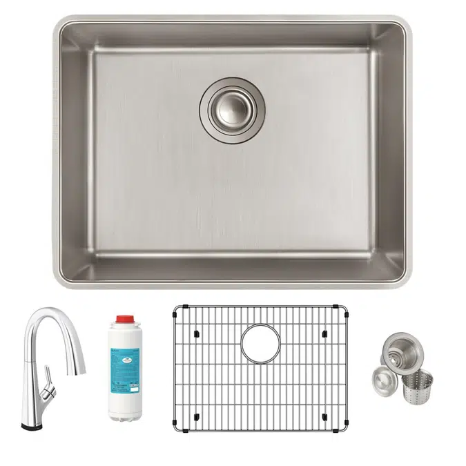 ELUH2115TFLC Lustertone Iconix® 18 Gauge Stainless Steel 23-1/2" x 18-1/4" x 9" Single Bowl Undermount Sink Kit with Filtered Faucet