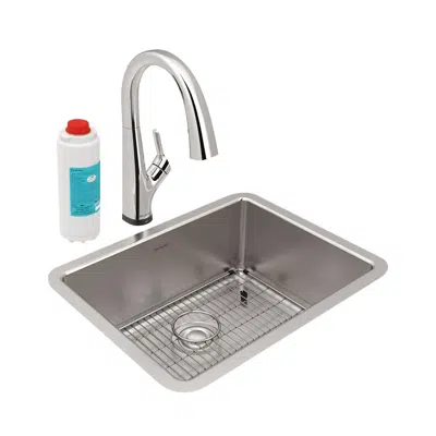 Image pour ELUH2115TFLC Lustertone Iconix® 18 Gauge Stainless Steel 23-1/2" x 18-1/4" x 9" Single Bowl Undermount Sink Kit with Filtered Faucet