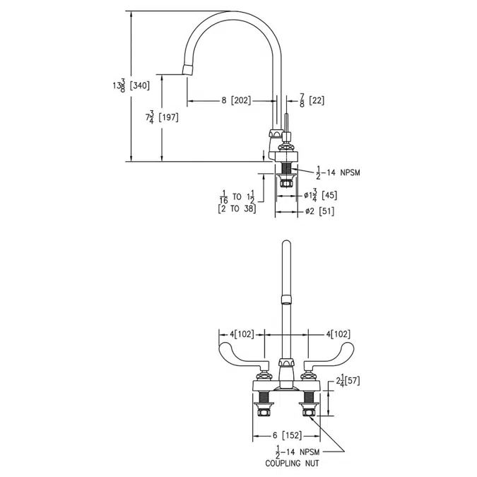 LK406GN08T4 Elkay® 4" Centerset with Exposed Deck Faucet with 8" Gooseneck Spout 4" Wristblade Handles Chrome