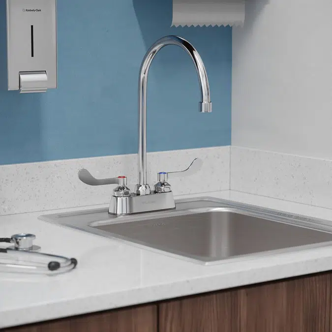 LK406GN08T4 Elkay® 4" Centerset with Exposed Deck Faucet with 8" Gooseneck Spout 4" Wristblade Handles Chrome