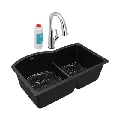 Image for ELGHU3322RBKFLC_GSFLC_MCFLC_WHFLC Quartz Classic® 33" x 22" x 10" Offset 60/40 Double Bowl Undermount Sink Kit with Filtered Faucet with Aqua Divide