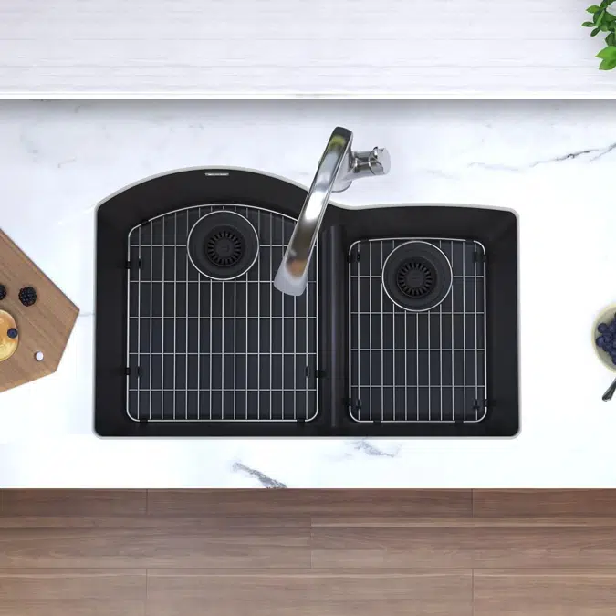 ELGHU3322RBKFLC_GSFLC_MCFLC_WHFLC Quartz Classic® 33" x 22" x 10" Offset 60/40 Double Bowl Undermount Sink Kit with Filtered Faucet with Aqua Divide