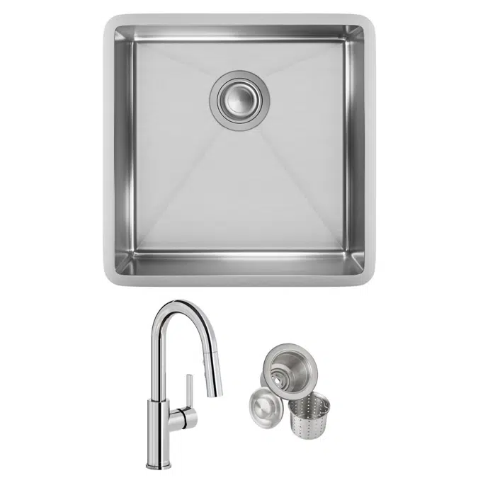 ECTRU17179TFCC Elkay Crosstown® 18 Gauge Stainless Steel 18-1/2" x 18-1/2" x 9" Single Bowl Undermount Sink & Faucet Kit with Drain