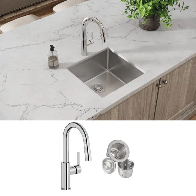 ECTRU17179TFCC Elkay Crosstown® 18 Gauge Stainless Steel 18-1/2" x 18-1/2" x 9" Single Bowl Undermount Sink & Faucet Kit with Drain