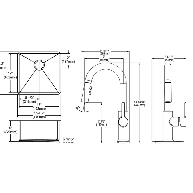 ECTRU17179TFCC Elkay Crosstown® 18 Gauge Stainless Steel 18-1/2" x 18-1/2" x 9" Single Bowl Undermount Sink & Faucet Kit with Drain