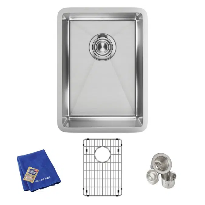 ECTRU12179TC Elkay Crosstown® 18 Gauge Stainless Steel 13-1/2" x 18-1/2" x 9" Single Bowl Undermount Bar Sink Kit
