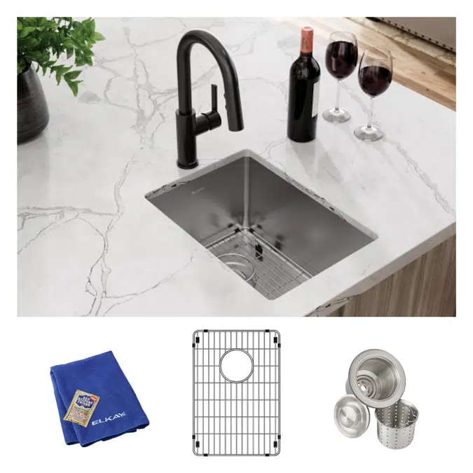 ECTRU12179TC Elkay Crosstown® 18 Gauge Stainless Steel 13-1/2" x 18-1/2" x 9" Single Bowl Undermount Bar Sink Kit
