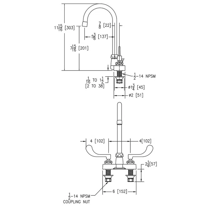 LK406GN05T4 Elkay® 4" Centerset with Exposed Deck Faucet with 5" Gooseneck Spout 4" Wristblade Handles Chrome