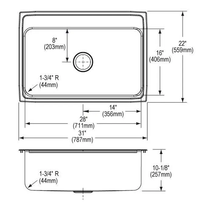 DLR3122101_5_MR2 Lustertone® Classic Stainless Steel 31" x 22" x 10-1/8" Single Bowl Drop-in Sink