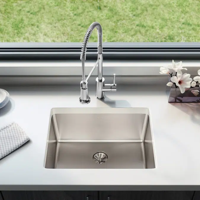 ELUHH2115TPD Lustertone Iconix® 16 Gauge Stainless Steel, 23-1/2" x 18-1/4" x 9" Single Bowl Undermount Sink with Perfect Drain®