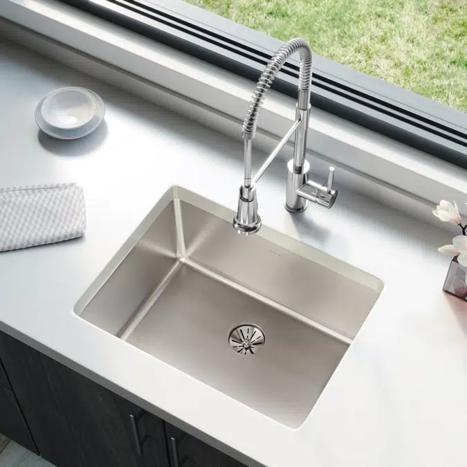 ELUHH2115TPD Lustertone Iconix® 16 Gauge Stainless Steel, 23-1/2" x 18-1/4" x 9" Single Bowl Undermount Sink with Perfect Drain®